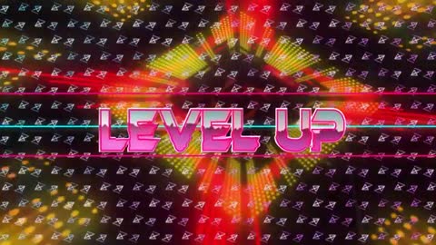 Futuristic Neon Level Up Design with Animated Retro Grid Background