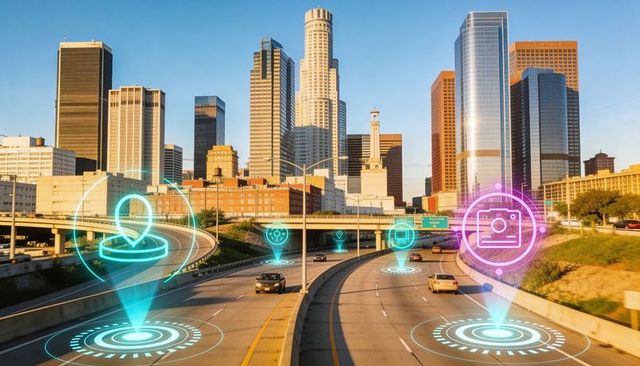 Connected vehicles mapping urban network with augmented reality location and data overlays