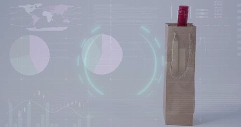 wine bottle in eco-friendly bag with financial data backdrop - Download Free Stock Images Pikwizard.com