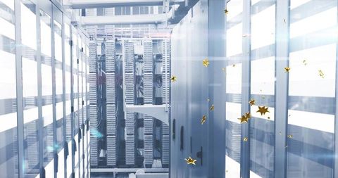 Futuristic Data Center with Golden Star Accents