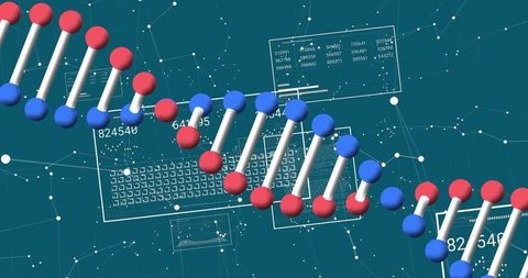 3D DNA Helix Floating on Digital Interface Background