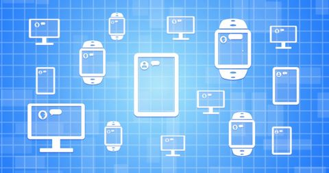 Robotic Conversations on Digital Devices Over Blue Tech Background - Download Free Stock Images Pikwizard.com