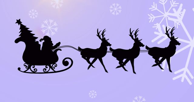 Santa Claus Silhouette in Sleigh with Reindeer on Snowy Background - Download Free Stock Images Pikwizard.com