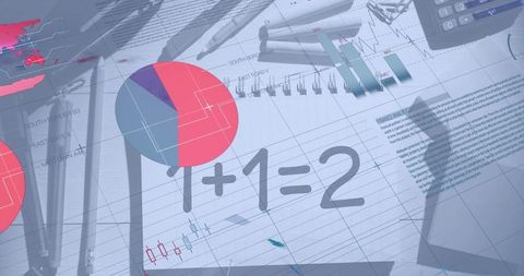 Infographic interface with financial data and mathematical notation