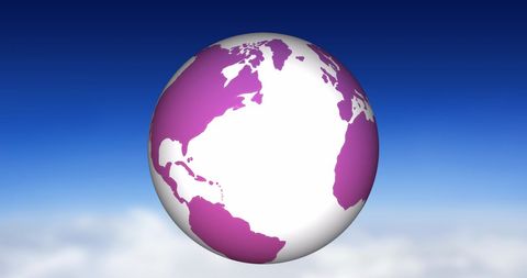 Purple and White Spinning Globe Against Sky Blue Background - Download Free Stock Images Pikwizard.com