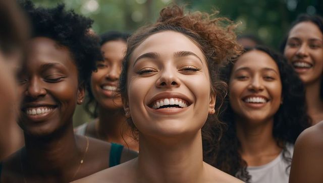 Joyful Group of Friends in Natural Setting Celebrating Diversity