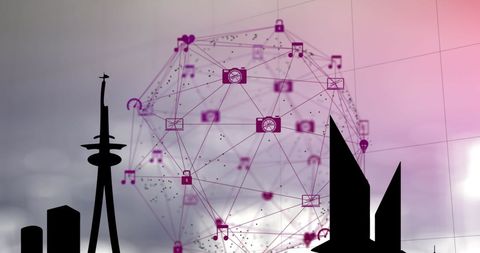Digital Networking Concepts Over Urban Skyline Silhouette - Download Free Stock Images Pikwizard.com