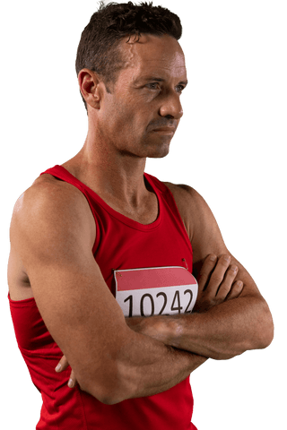 Focused Sportsman in Red Jersey on Transparent Background