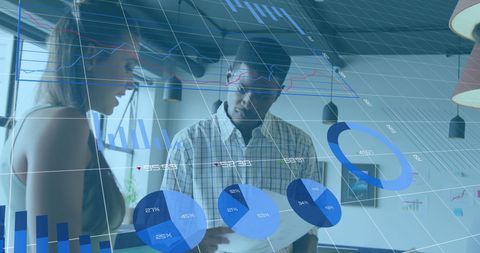 Diverse Coworkers Analyzing Market Trends with Digital Graphs