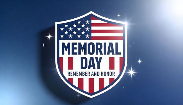 Memorial day shield emblem honoring fallen heroes with american flag badge