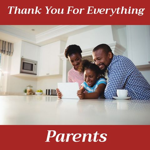 Happy Family with Daughter in Kitchen Expresses Gratitude