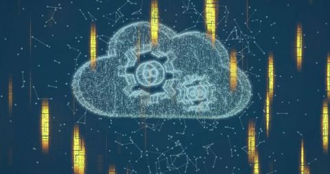 Digital cloud icon with gear for data processing and automation