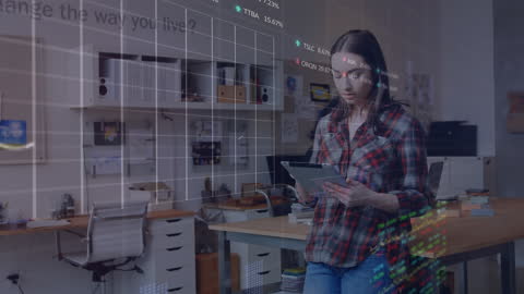 Businesswoman Analyzing Stock Market Data in Modern Workspace