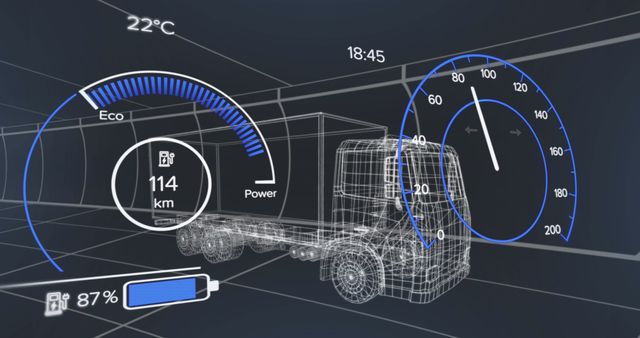 Vehicle Interface Overlaid on 3D Truck Model with Speedometer and Battery Status - Download Free Stock Images Pikwizard.com