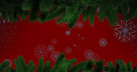 Festive Red Banner with Evergreen Holiday Snowflakes