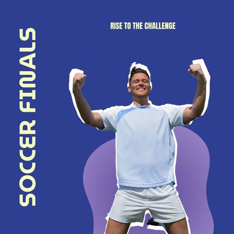 Excited Soccer Player Celebrating Victory Against Blue Background - Download Free Stock Templates Pikwizard.com