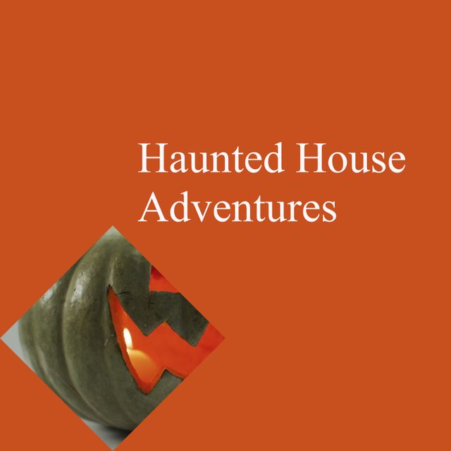 Haunted House Adventures Text with Halloween Pumpkin on Orange Background - Download Free Stock Templates Pikwizard.com