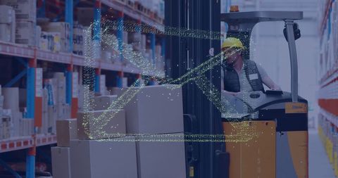 Digital data processing with warehouse worker and shipping concept