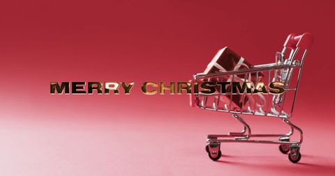 Whimsical Christmas Holiday Shopping Concept with Festive Gift