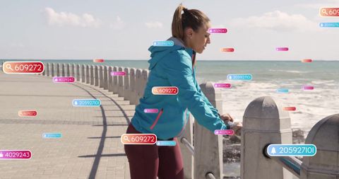 Woman Beside Ocean Experiencing Futuristic Augmented Reality