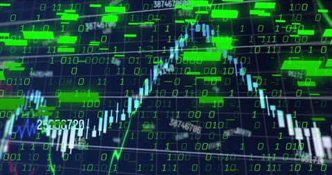 Binary Codes Monitor with Stock Market Graphs in Motion - Download Free Stock Images Pikwizard.com