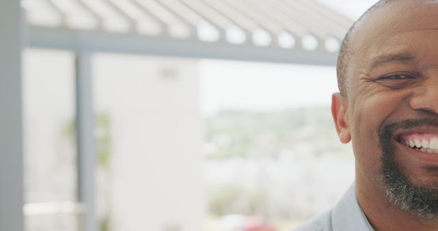 Close-up of Smiling Man's Face in Urban Setting - Download Free Stock Images Pikwizard.com