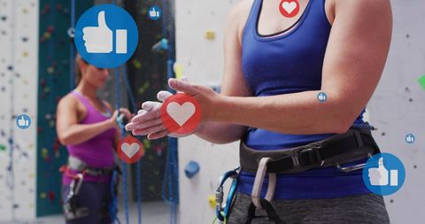 Women Rock Climbing with Social Media Reactions