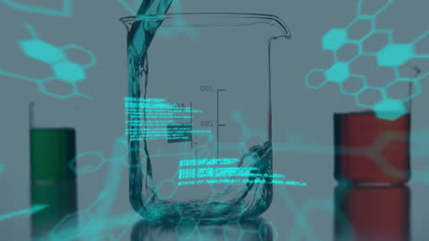 Innovative Data Overlay on Laboratory Beakers, Science Technology Fusion