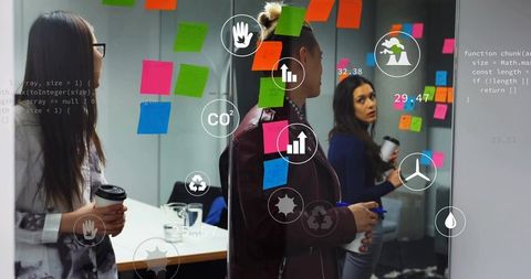 Innovative team brainstorming with visual data transformation