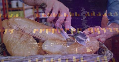 Overlay of Artisan Bread Cutting with Financial Graphs Representation