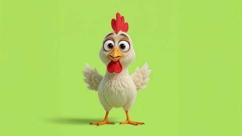 Cartoon chicken illustration with vibrant lime green background