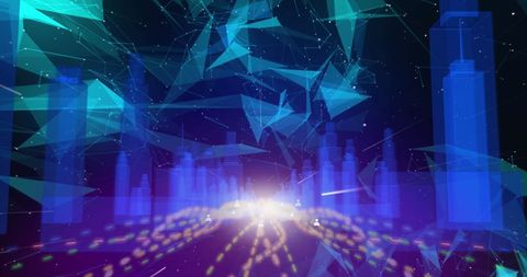 Futuristic Digital Cityscape with Glowing Neon Elements and Abstract Architecture - Download Free Stock Images Pikwizard.com