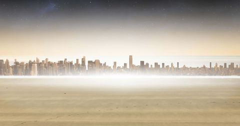 Misty Urban Skyline at Dawn with Tranquil Atmosphere