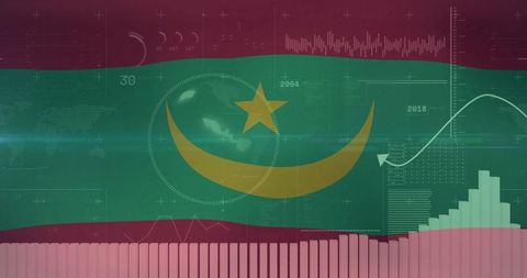Mauritania flag with digital data visualization interface