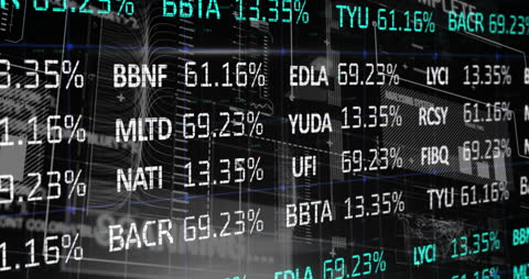Digital Stock Quotes on Holographic Trading Board with Technology Interface