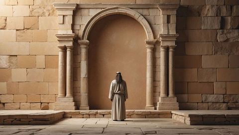 Historical architecture with pharisee in traditional robe