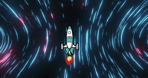 Rocket Launches Through Neon-Covered Digital Tunnel in Futuristic Space Journey - Download Free Stock Images Pikwizard.com