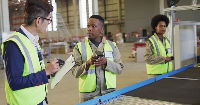 Warehouse Workers Discussing Logistics Operations - Download Free Stock Images Pikwizard.com