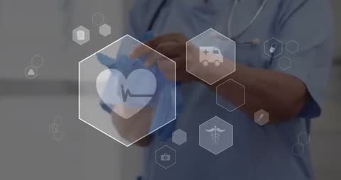 Healthcare Professional Gloving Up with Medical Iconography