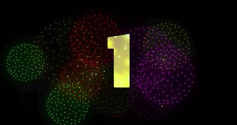 Sparkling fireworks and number one on black background