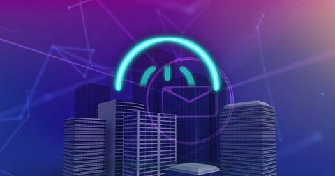 Futuristic Cityscape with Digital Network and Interfaces