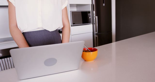 Professional Working from Home Office Using Laptop in Modern Kitchen - Download Free Stock Images Pikwizard.com