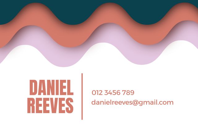 Suitable for business professionals seeking a modern and creative business card design. The wave pattern creates a distinctive look, making it ideal for networking purposes. Can be customized for various professions needing a clean, minimalistic aesthetic. Useful for marketing materials, personal branding, and corporate networking.