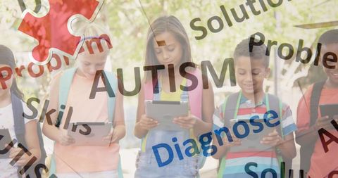 Children engaging with technology on autism awareness