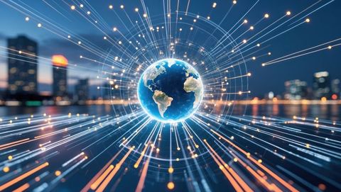 Futuristic Digital Earth with Radiating Light Streams - Download Free Stock Images Pikwizard.com