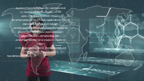 Rugby Player Analyzing Sports Data on Digital Map Interface