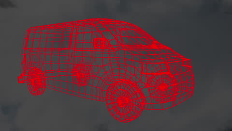 3D Wireframe Van Overlaid On Cloudy Background