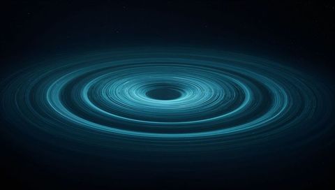 Spinning Cyan Concentric Vortex Rings Surrounding Dark Void in Deep Space Abstract Nebula Glow
