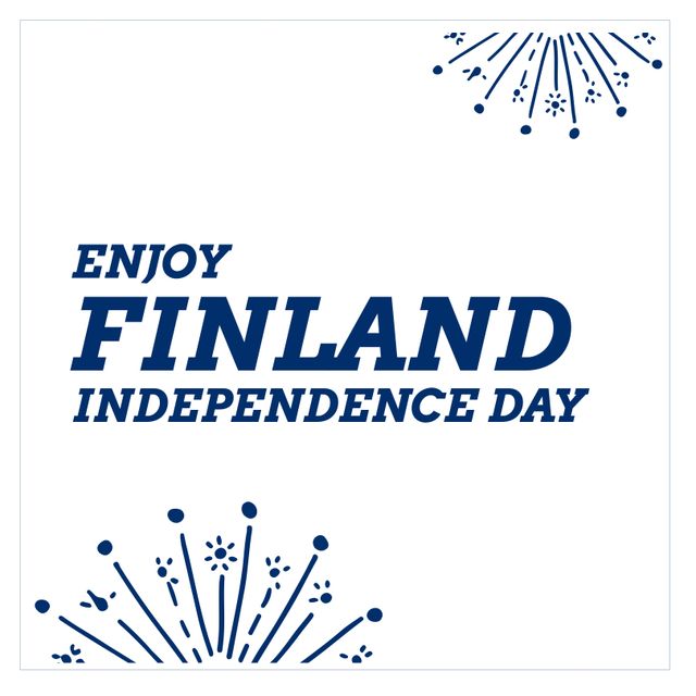 Perfect for celebrating Finland's Independence Day, this banner features bold text and an abstract design. Ideal for use in social media posts, advertisements, and festive decorations to promote holiday events and patriotic activities.