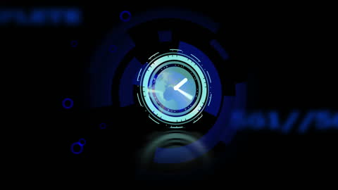 Futuristic Digital Clock Animation Over Global Map Concept